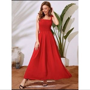 SHEIN frill trim knot shoulder chiffon maxi dress
